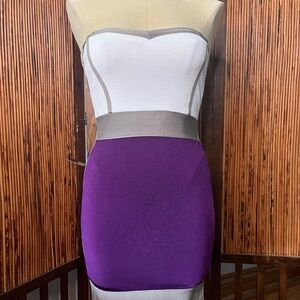 Bebe block print bandage dress, nwt, purple, white, size M, minidress
